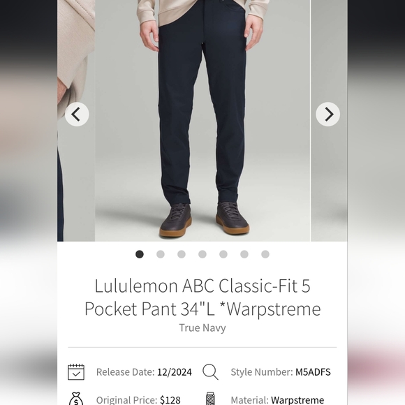 lululemon athletica Other - Lululemon ABC Classic-Fit 5 Pocket Pant 34"L *Warpstreme Black size 40